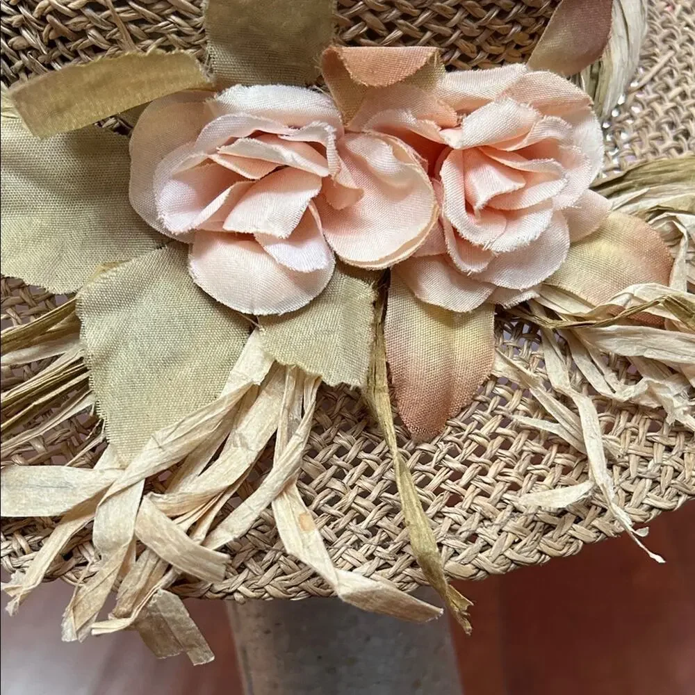 Vintage Cottagecore Straw Hat with Floral Detail - Picture 11 of 16